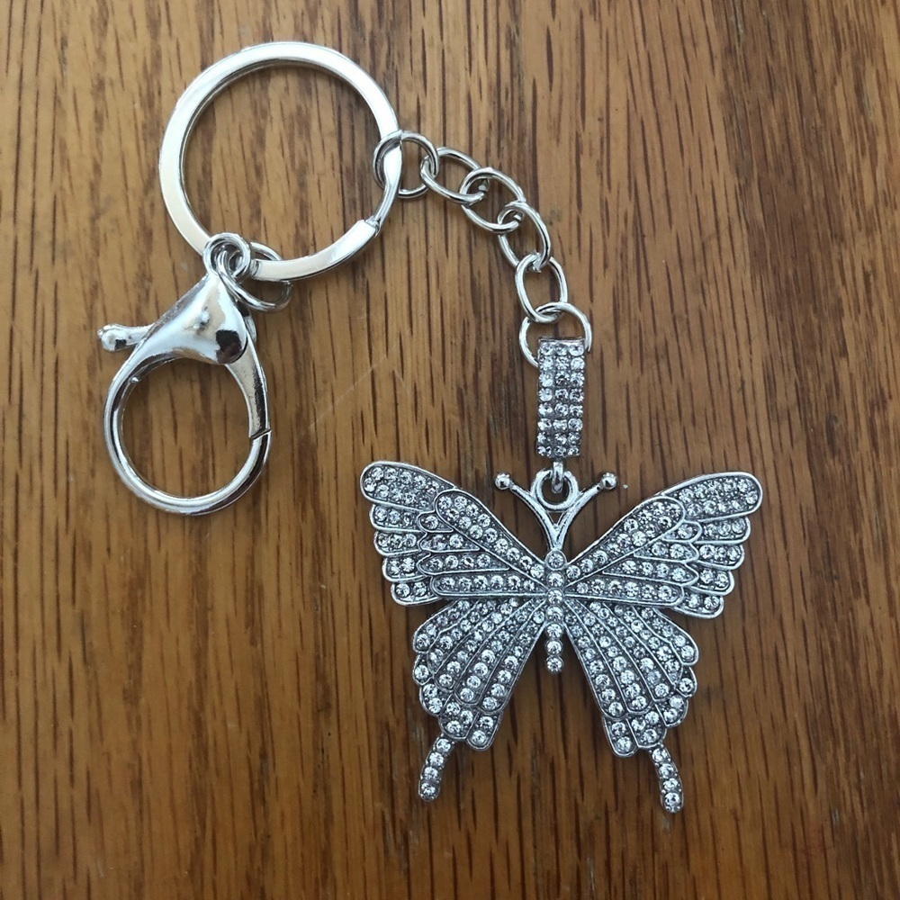 Silver-Tone Rhinestone Butterfly Charm Keychain/Bag Charm BRAND NEW - Picture 3 of 8